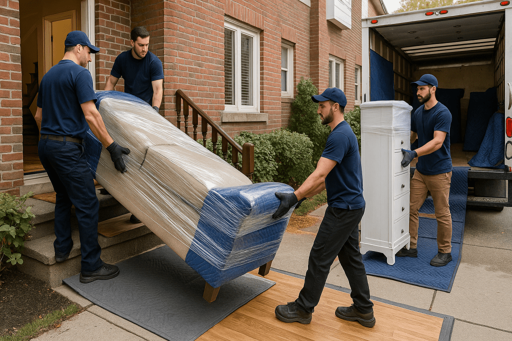 Main Street / Riley Park Movers Protecting Floors and Navigating Townhome Stairs
