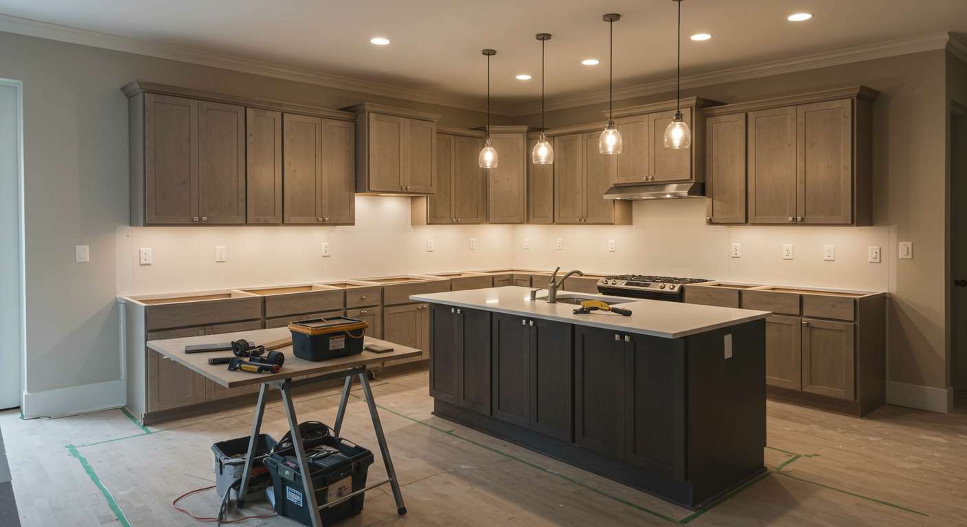 Professional Ottawa contractors performing interior home renovation, modern kitchen renovation in progress