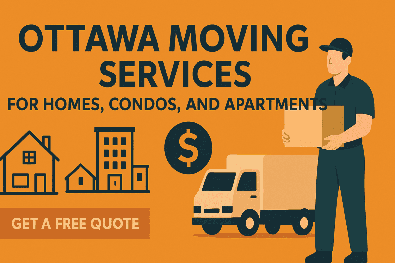 Flat Vector Design with Mover, Buildings, and Quote Button