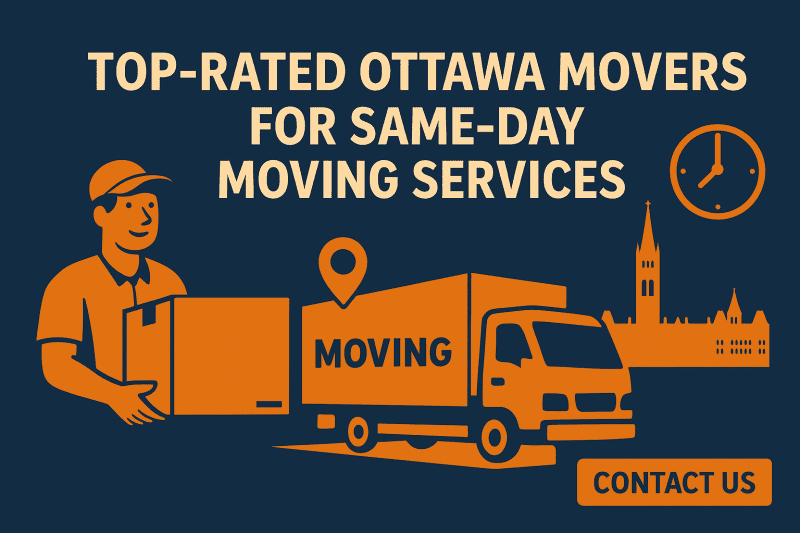 Ottawa Moving Company Same-Day Service Graphic with Clock and Parliament
