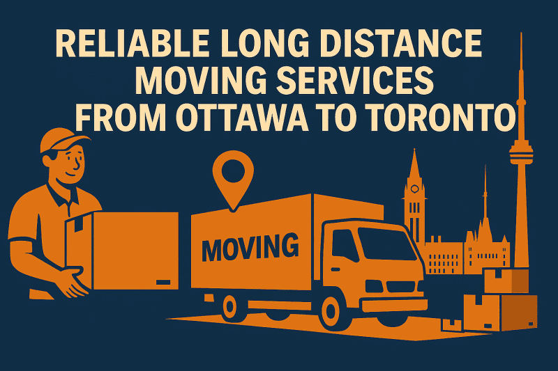 Flat Style Banner Featuring Mover, Truck, and Ottawa to Toronto Skyline