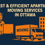 Apartment Moving Service Graphic with Mover and Truck Illustration