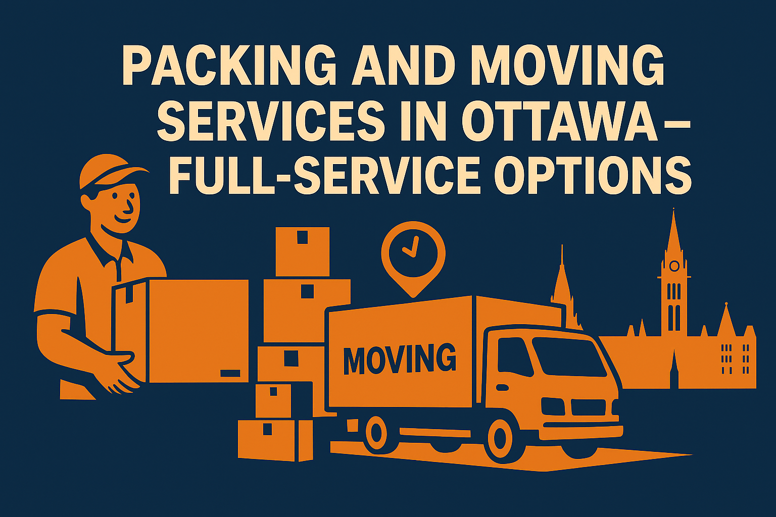 Full-Service Packing and Moving Graphic with Mover, Boxes, and Ottawa