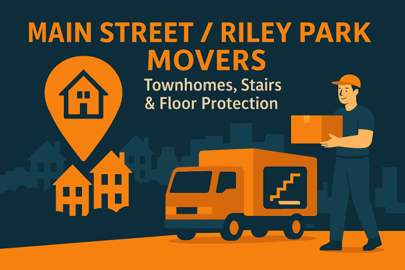 Main Street / Riley Park Movers Protecting Floors and Navigating Townhome Stairs