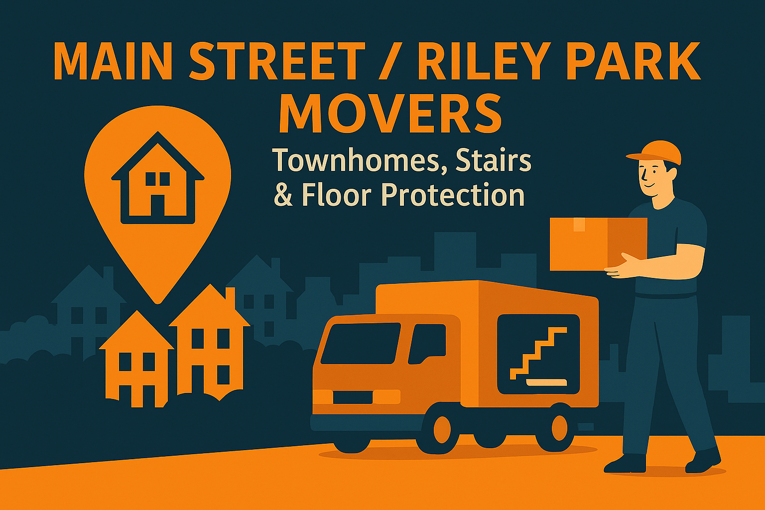 Main Street / Riley Park Movers Protecting Floors and Navigating Townhome Stairs